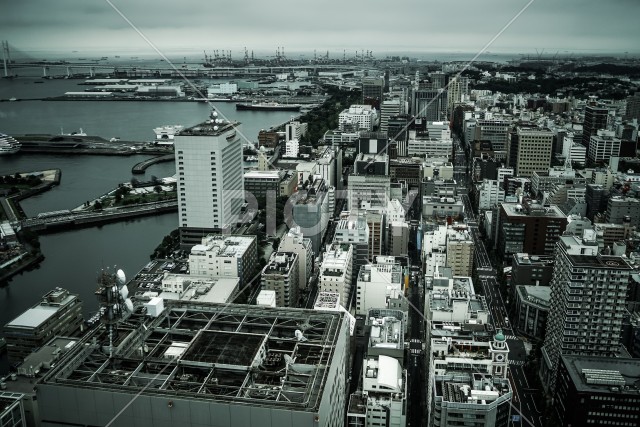 タワー横浜北仲からの景色（モノクローム）
