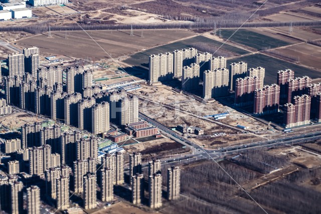 飛行機から見える中国・北京の住宅街