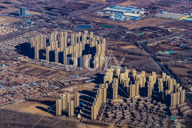 飛行機から見える中国・北京の住宅街