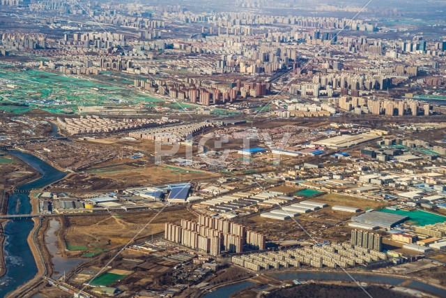 飛行機から見える中国・北京の住宅街