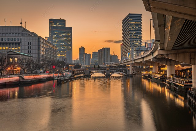 大阪府大阪堂島川夕景