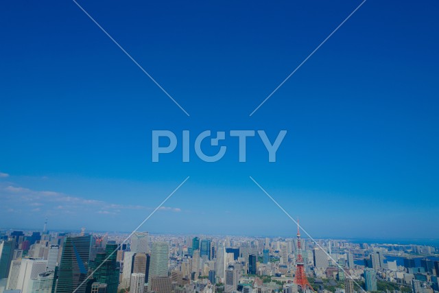 東京の都市風景と青空