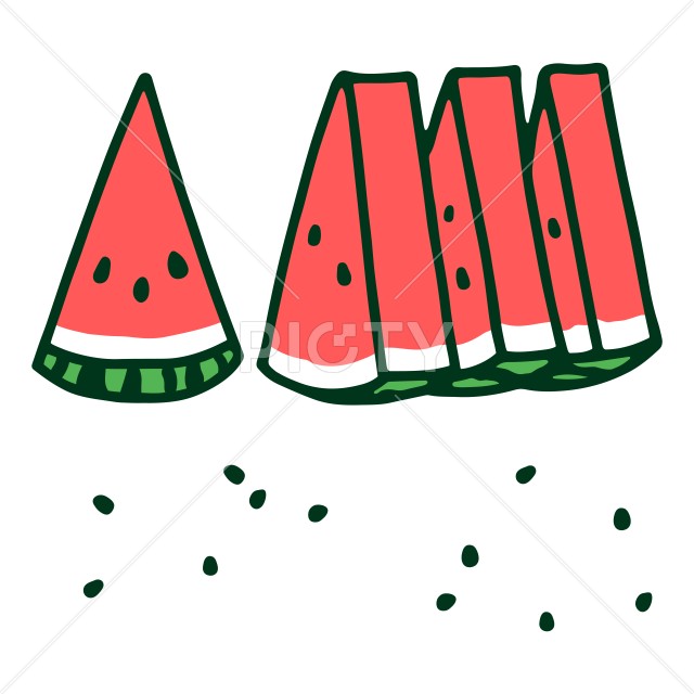 カットされた西瓜のカラーイラスト