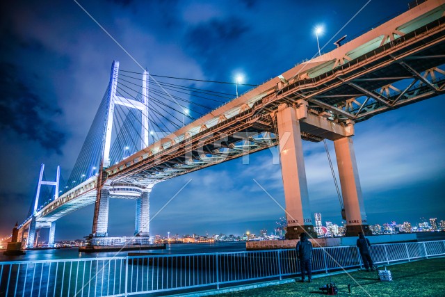 夜の横浜ベイブリッジ（大黒ふ頭から撮影）