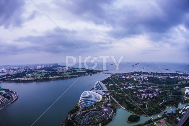 マリーナベイサンズから見える港の風景