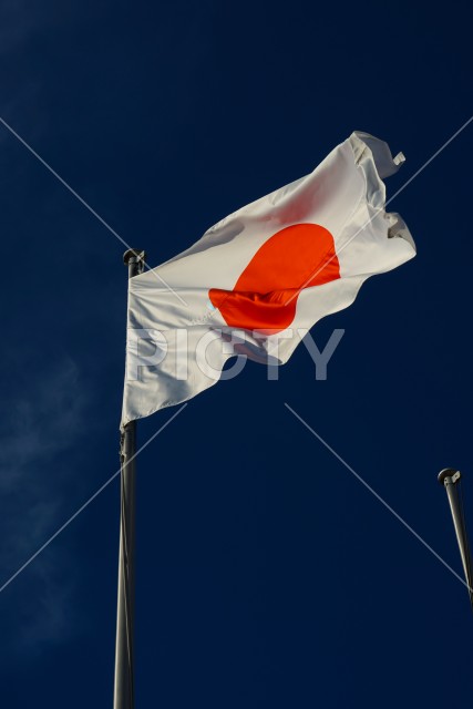 日本国国旗（日の丸）と青空
