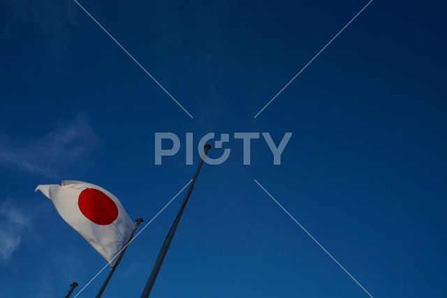 日本国国旗（日の丸）と青空