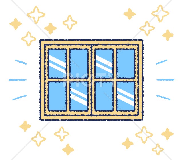 閉まっているガラス窓のカラーイラスト