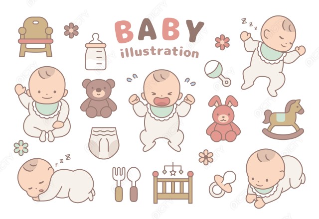 赤ちゃんのイラストセット2