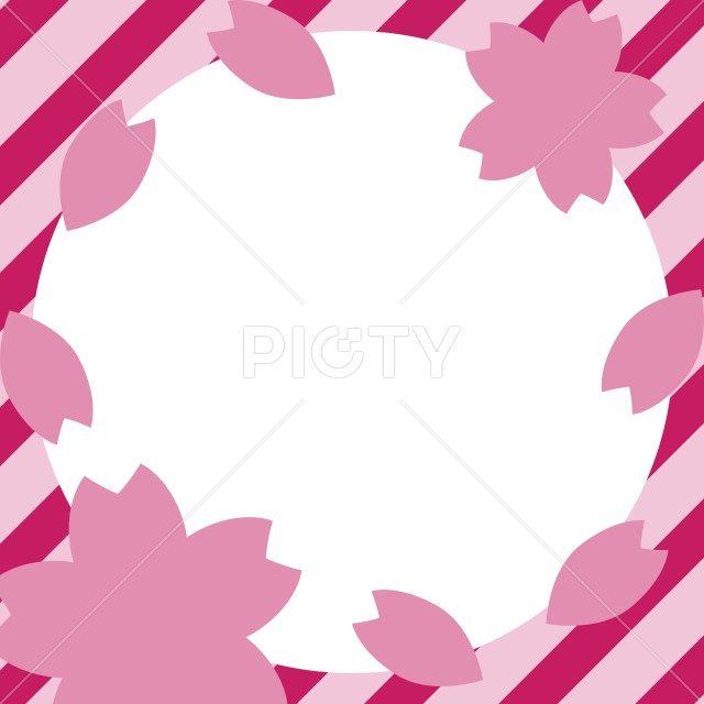 桜と濃いストライプの丸枠　濃桃