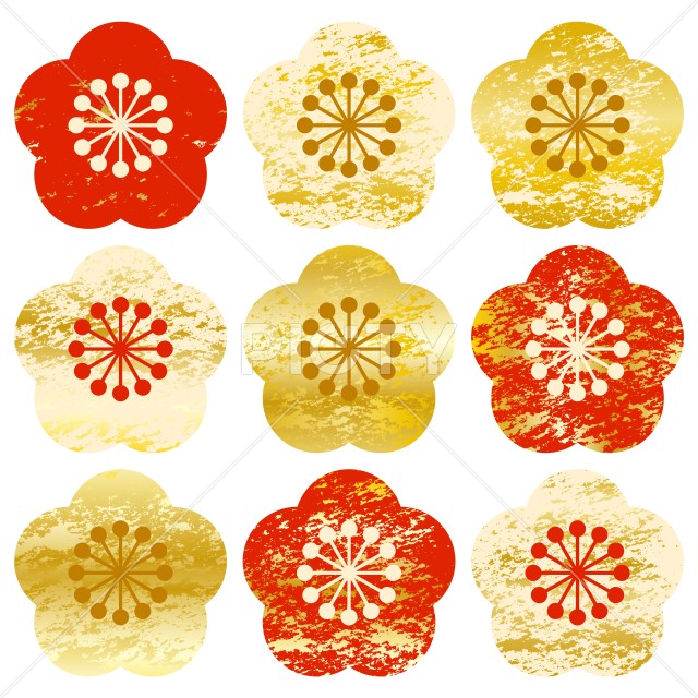 金箔の模様入りの梅の花アイコンセット