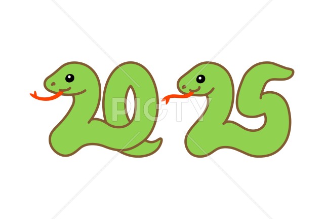 西暦2025年の巳年の蛇のカラーイラスト