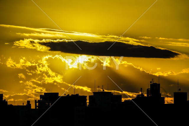 目黒の町並みと夕焼け