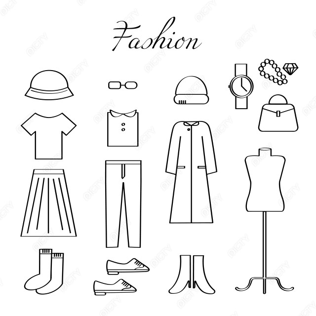 ファッションイラストセット(モノクロ)
