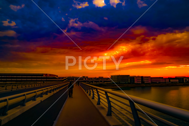 多摩川スカイブリッジから見える夕景