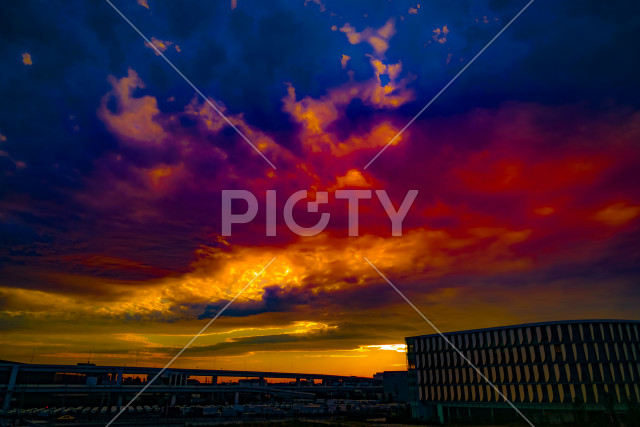 多摩川スカイブリッジから見える夕景