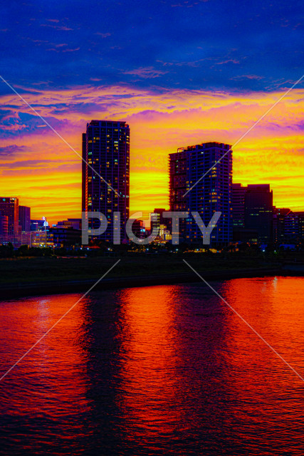 みなとみらいのマンション群と夕暮れ