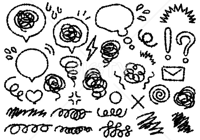 吹き出しや装飾素材の手描き風イラストのセット