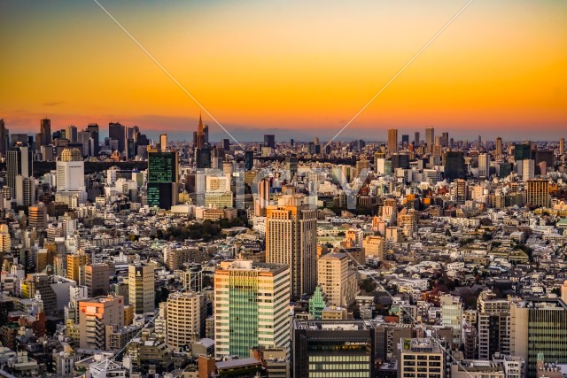 東京都心の街並みと夕景