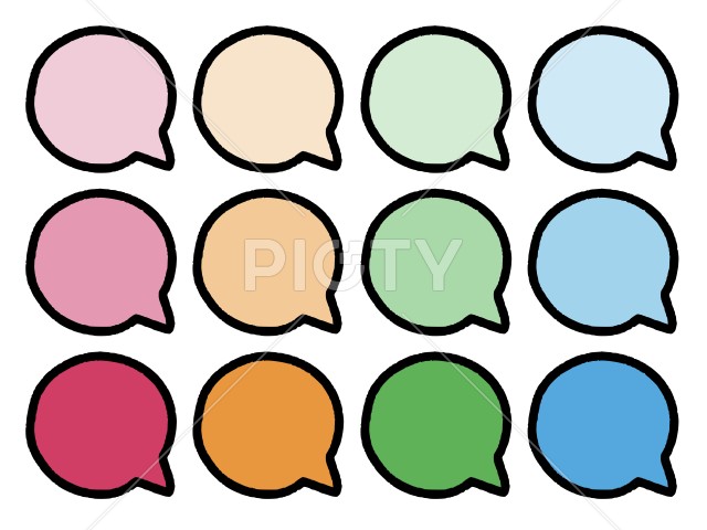 アイコンに使えるカラフルな手描き風の吹き出しセット　丸　枠あり（Affinity Designer版）
