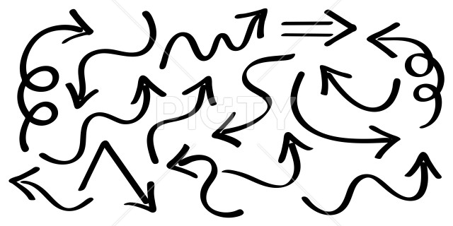 マーカーで手書きした赤い矢印のセット