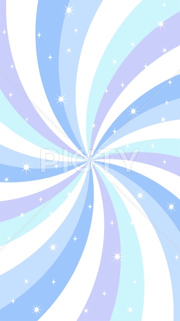 星型が散らばる放射状に広がる渦巻き青色のサンバースト背景