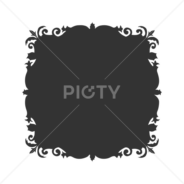 エレガントなアカンサス紋様の黒色シルエットの正方形フレーム