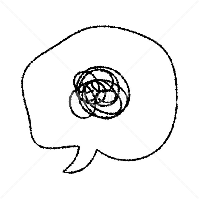 ぐるぐる悩む線と吹き出しのアイコン