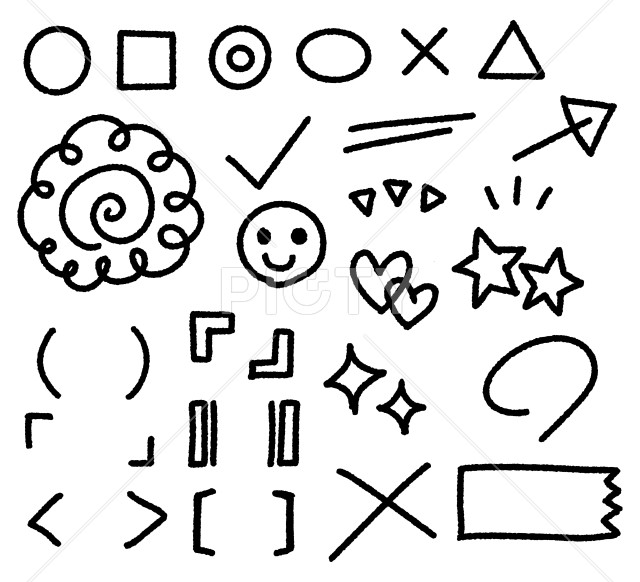鍵括弧や図形の手描きのシンプルなアイコンセット