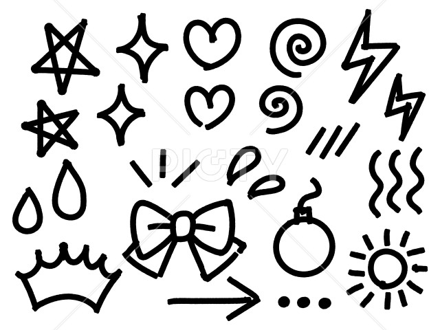 手描きの星やハートなどの記号アイコンセット
