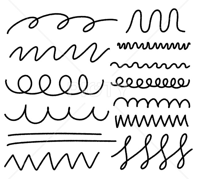 手描きの波線やジグザグ線のバリエーションイラスト