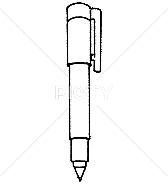 ボールペンのシンプルなモノクロイラスト