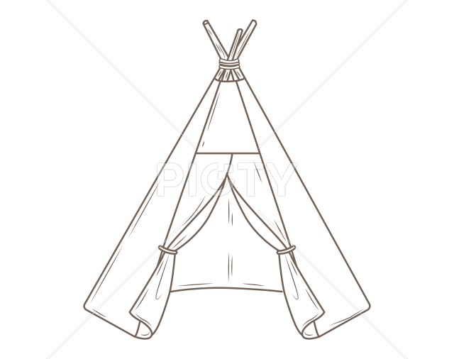 北欧スタイルの手書き風のシンプルなティピーテント キャンプイラスト