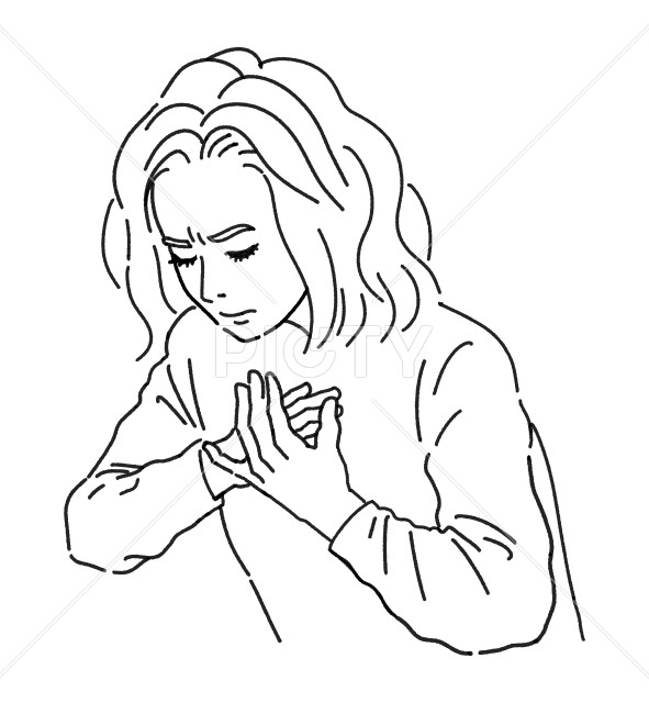 苦しそうに胸に手を当てている女性のイラスト