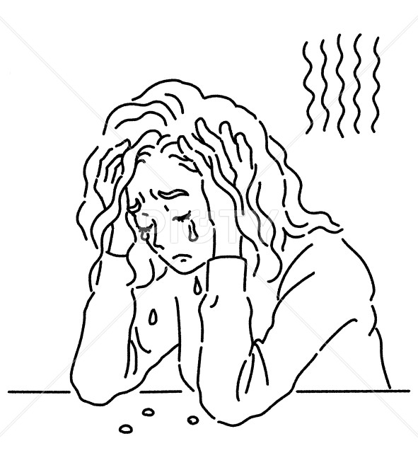 頭を抱えて泣いている女性のイラスト