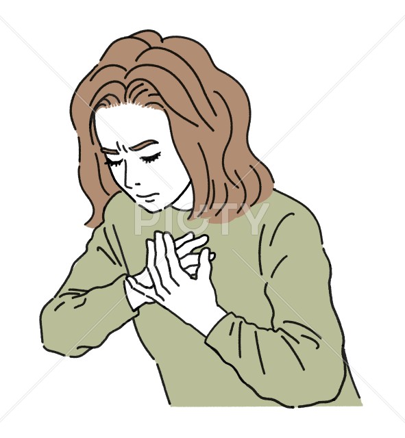 苦しそうに胸に手を当てている女性のイラスト