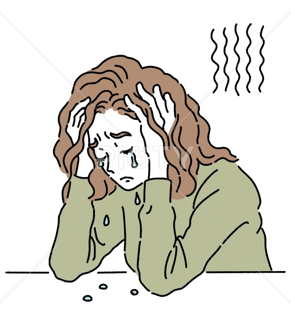 頭を抱えて泣いている女性のイラスト