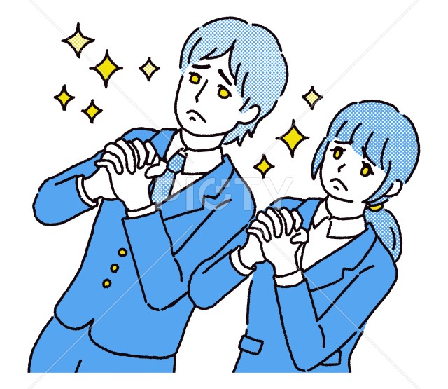 手を組んで切実に祈っている男性と女性のイラスト