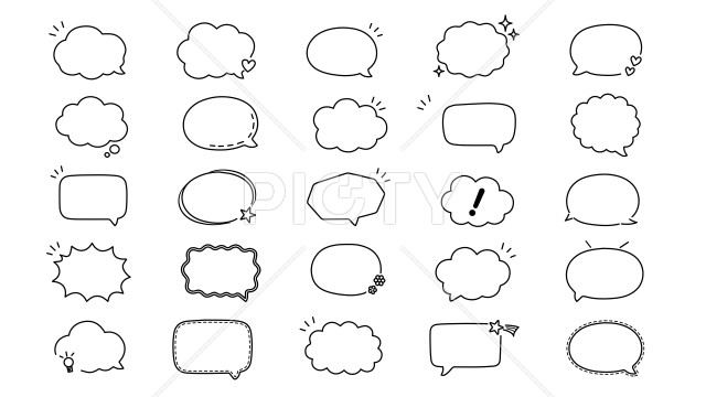手描き風のシンプル可愛い吹き出し モノクロ線画イラストセット