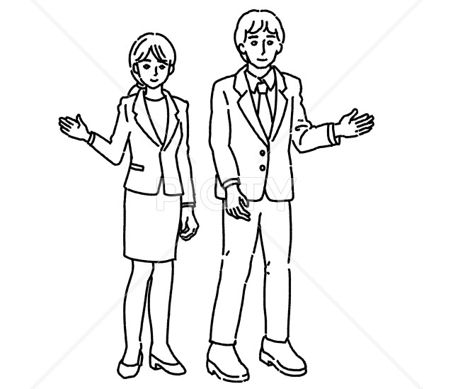 案内をするスーツ姿の男女のイラスト