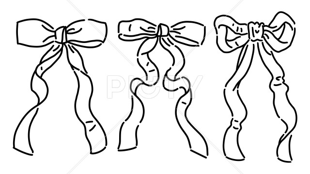 蝶結びされたリボンのモノクロイラスト