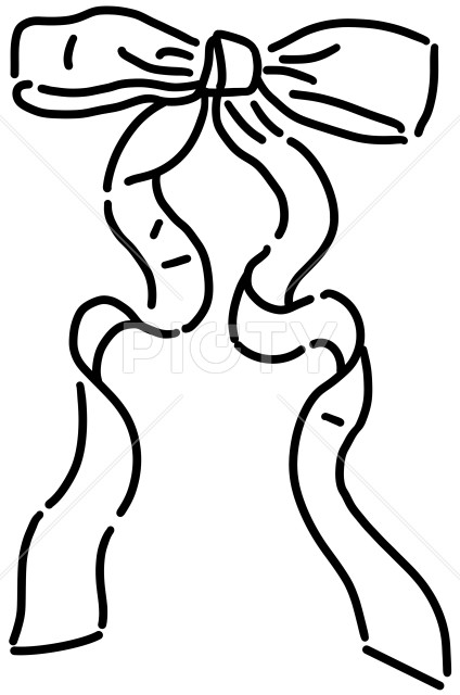 蝶結びされたモノクロのリボンのイラスト