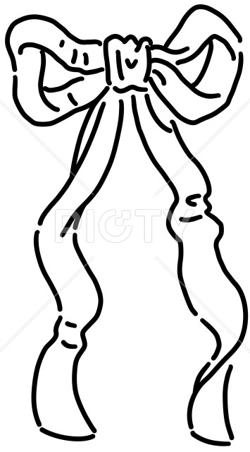 蝶結びされたモノクロのリボンのイラスト