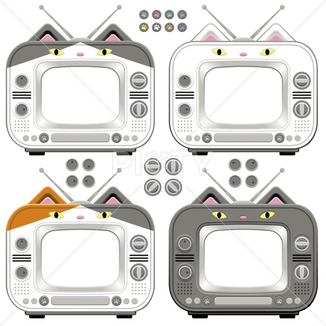 レトロな猫型テレビのフレームと飾り素材セット