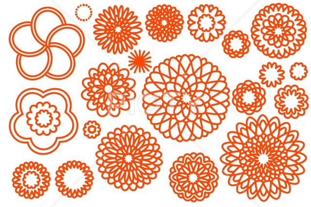 赤い梅と菊の花のアイコンセット