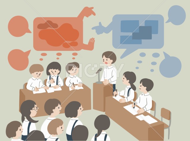 ディベートする学生たちのイラスト