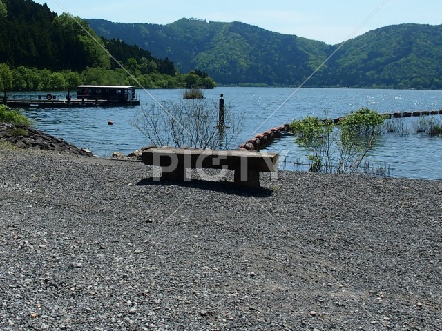 美しい余呉湖の遊歩道風景
