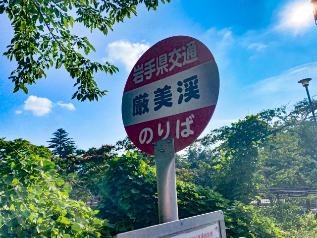 岩手県一関市厳美渓　バス停