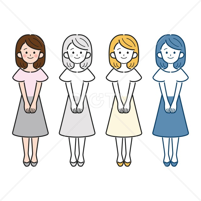 シンプルでかわいい社会人女性の全身ベクターイラスト、OL、オフィスカジュアル