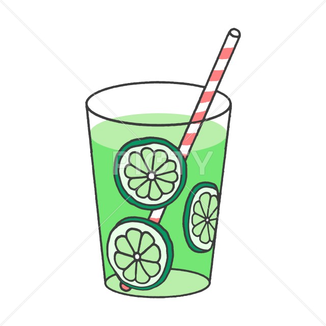果実のスライスが入ったジュースのカラーイラスト